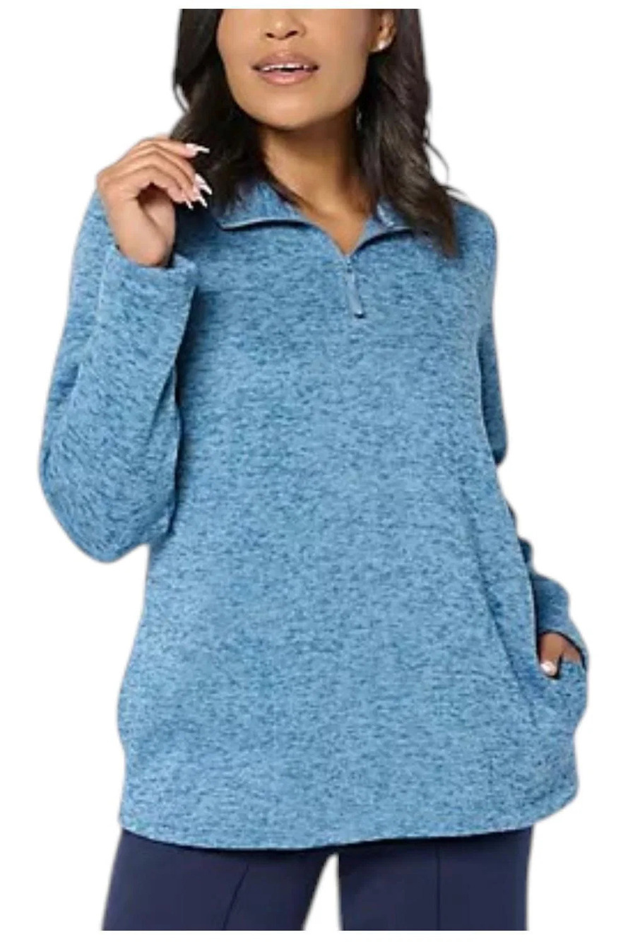 Denim & Co. Women's Active Sweater Fleece Top w/ Half Zip Blue - Regular